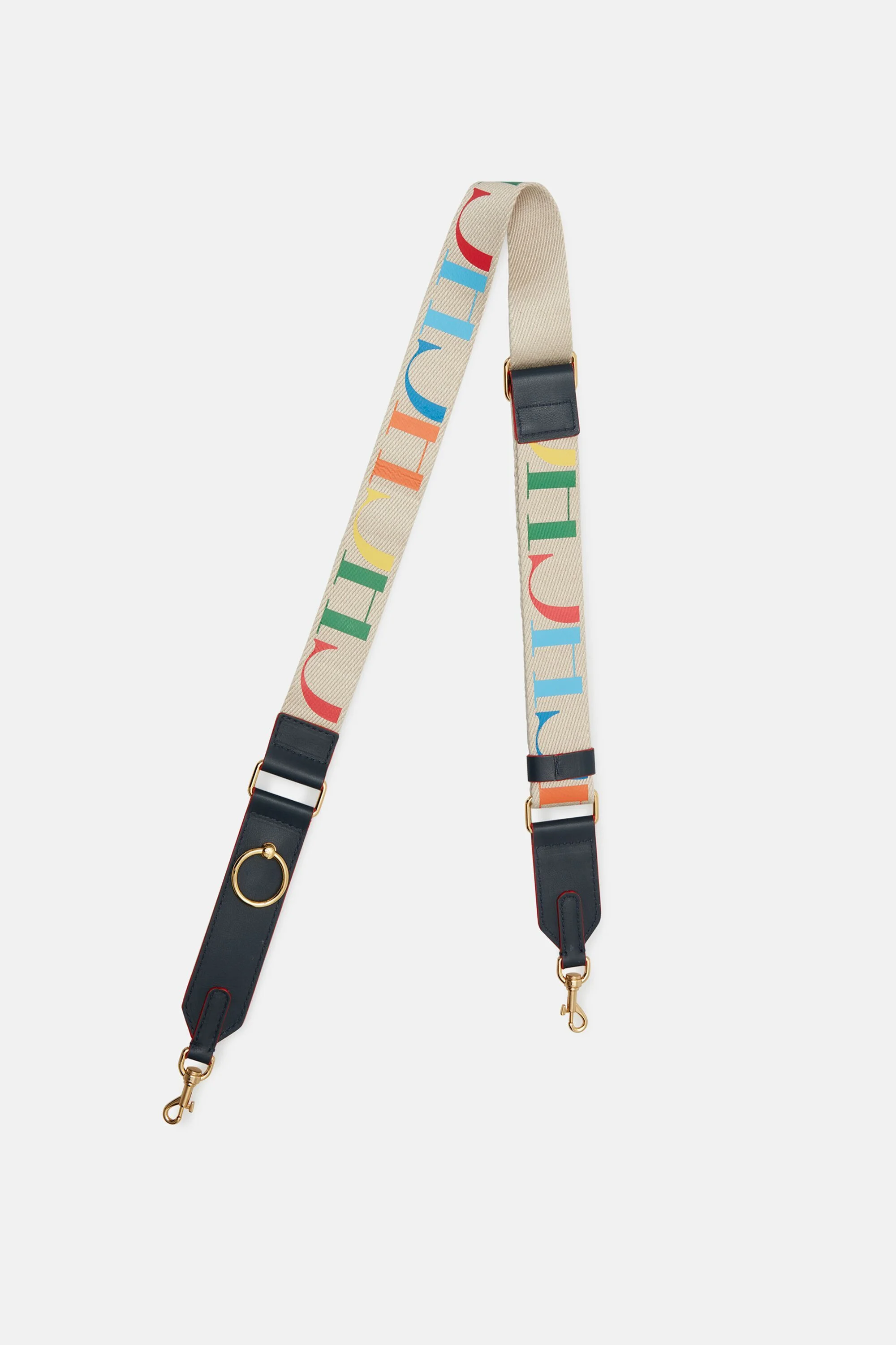 Adjustable leather and grosgain cross body strap