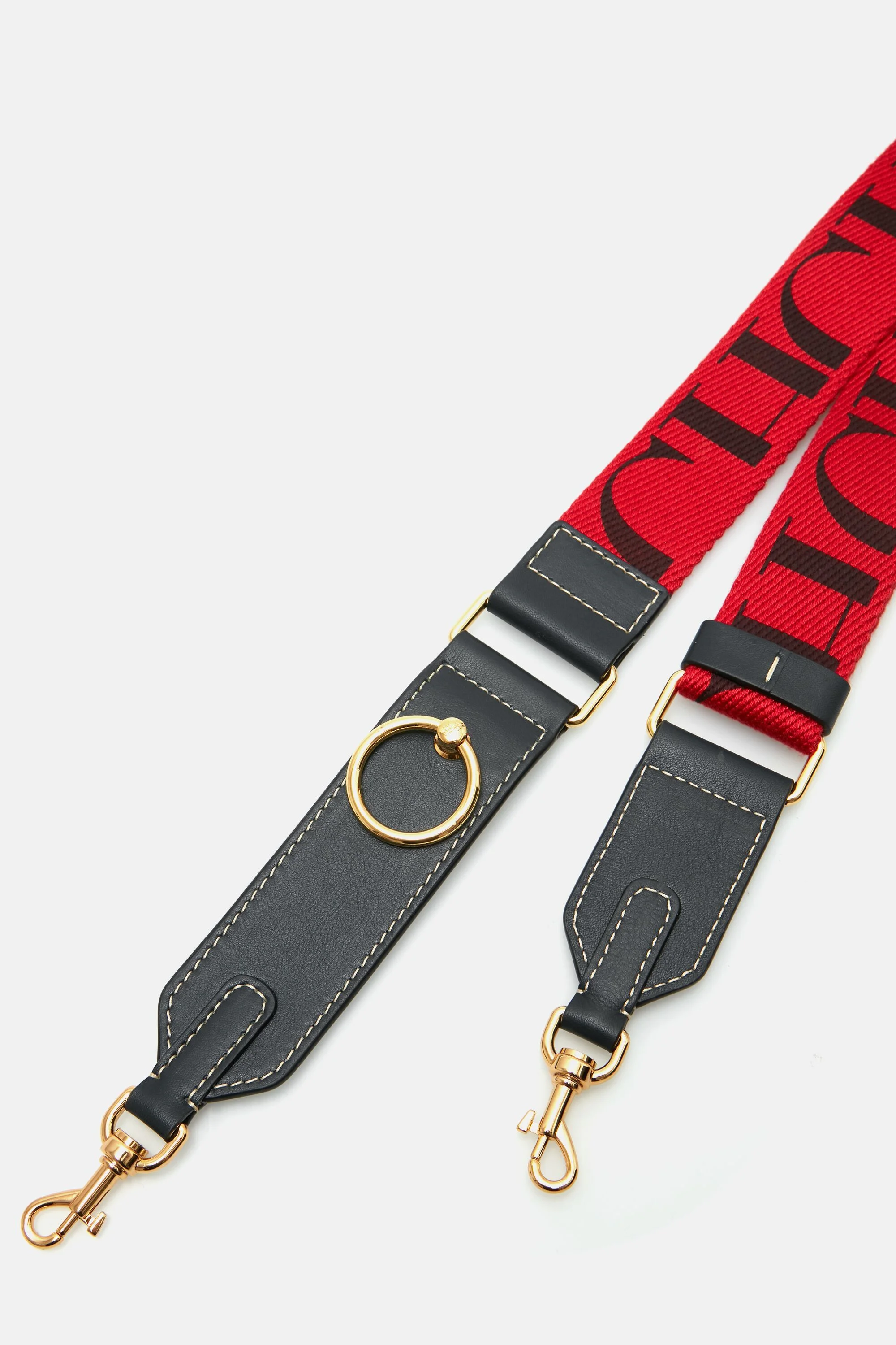 Adjustable leather and grosgain cross body strap