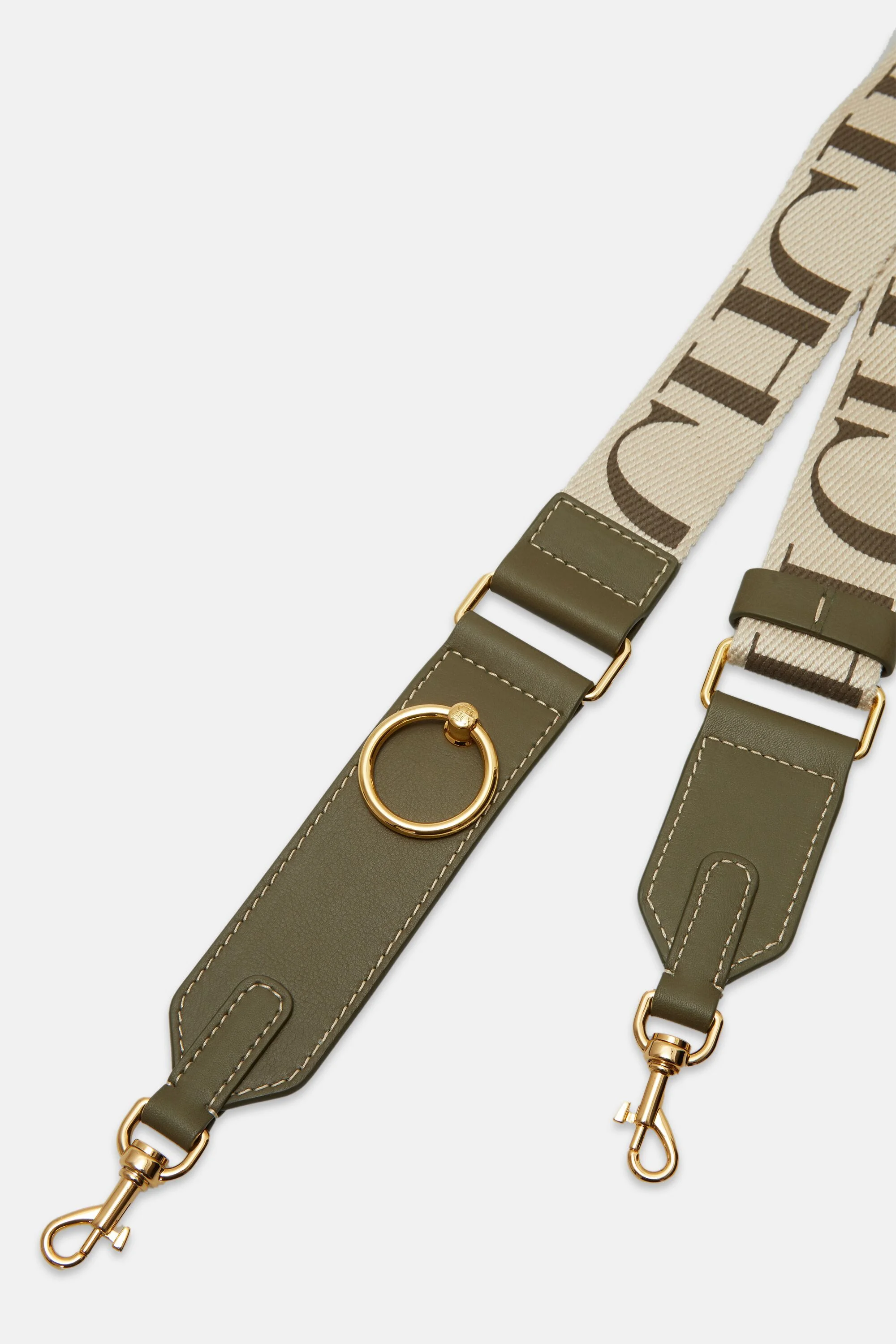 Adjustable leather and grosgain cross body strap