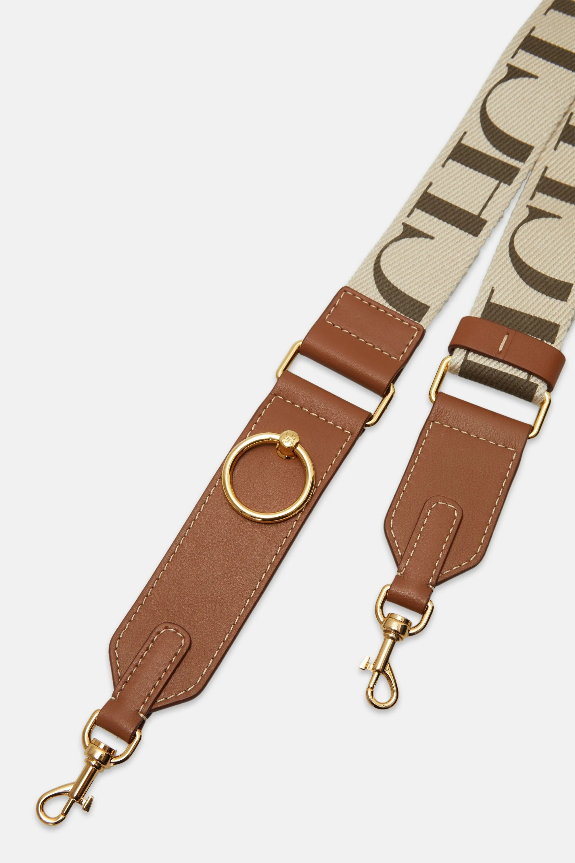 Adjustable leather and grosgain cross body strap