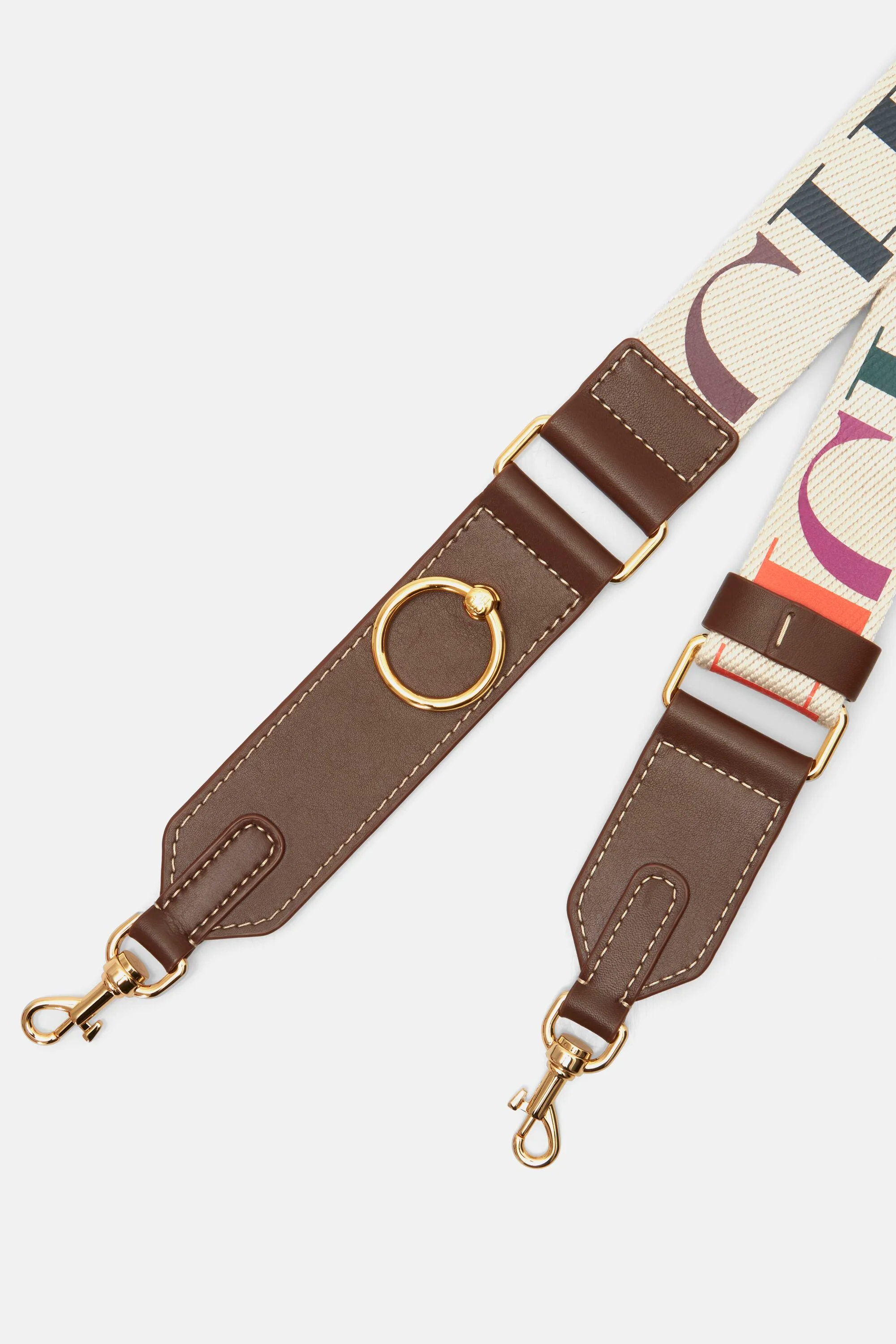 Adjustable leather and grosgain cross body strap