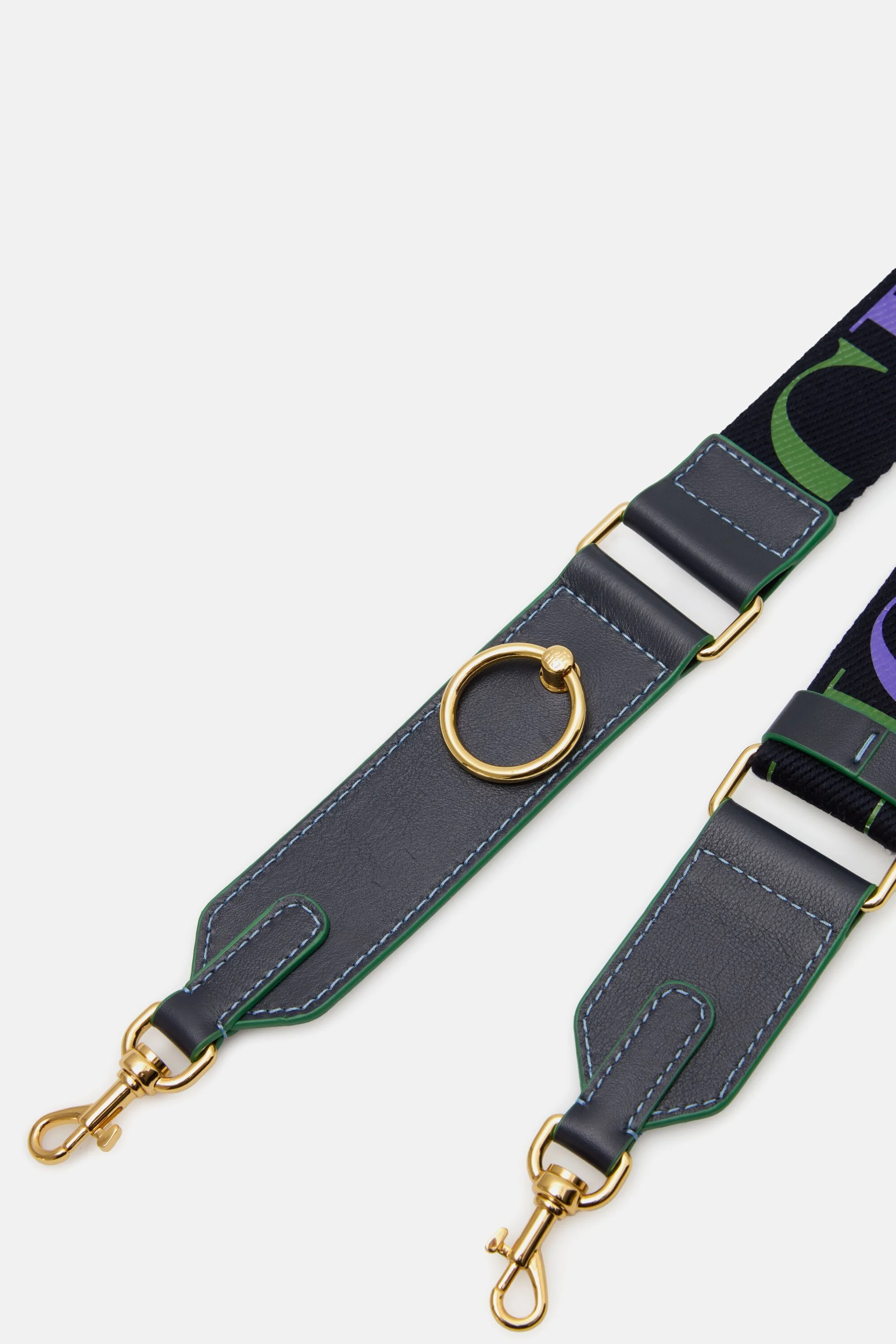 Adjustable Leather and Grosgrain Crossbody Strap