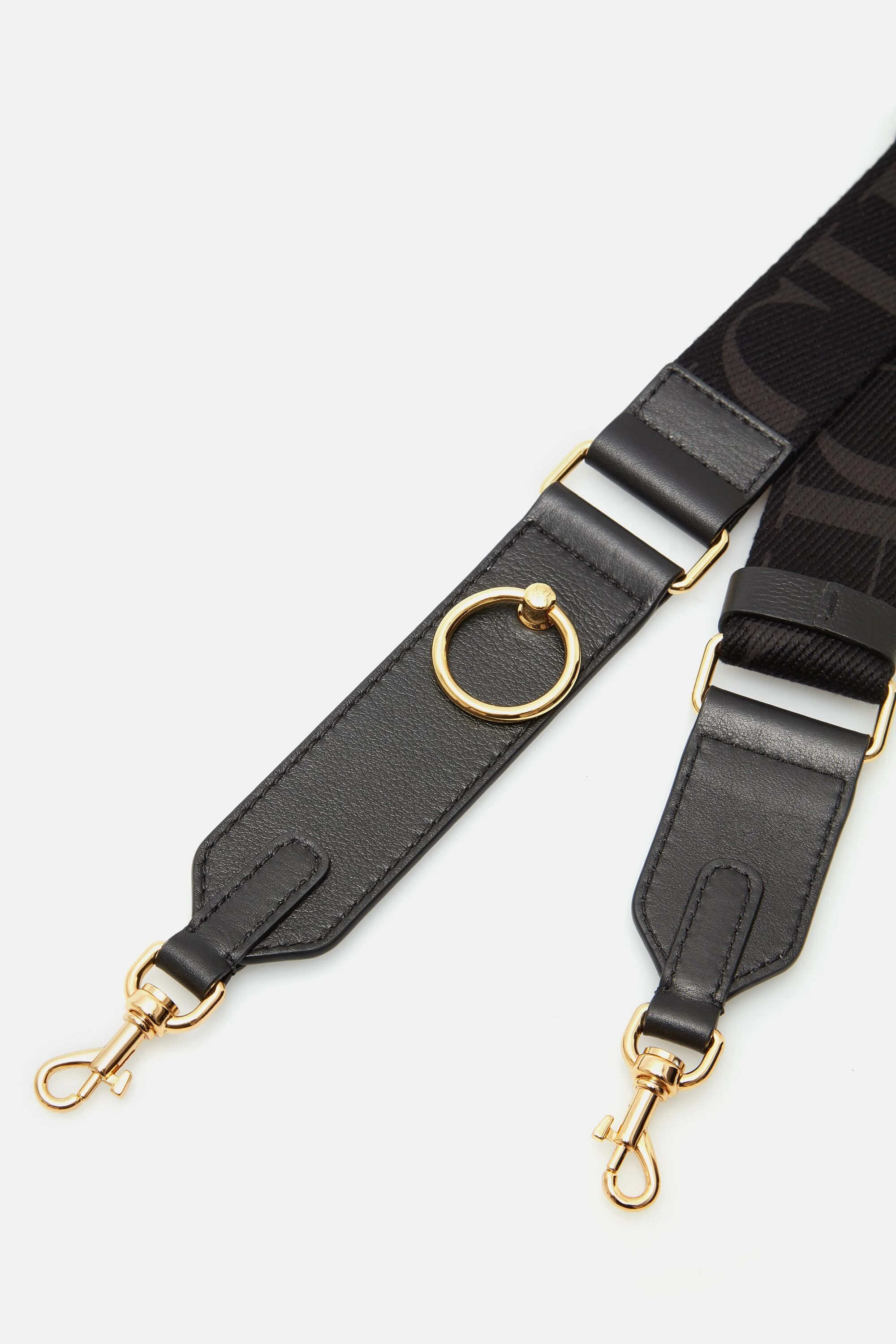 Adjustable leather and grosgain cross body strap