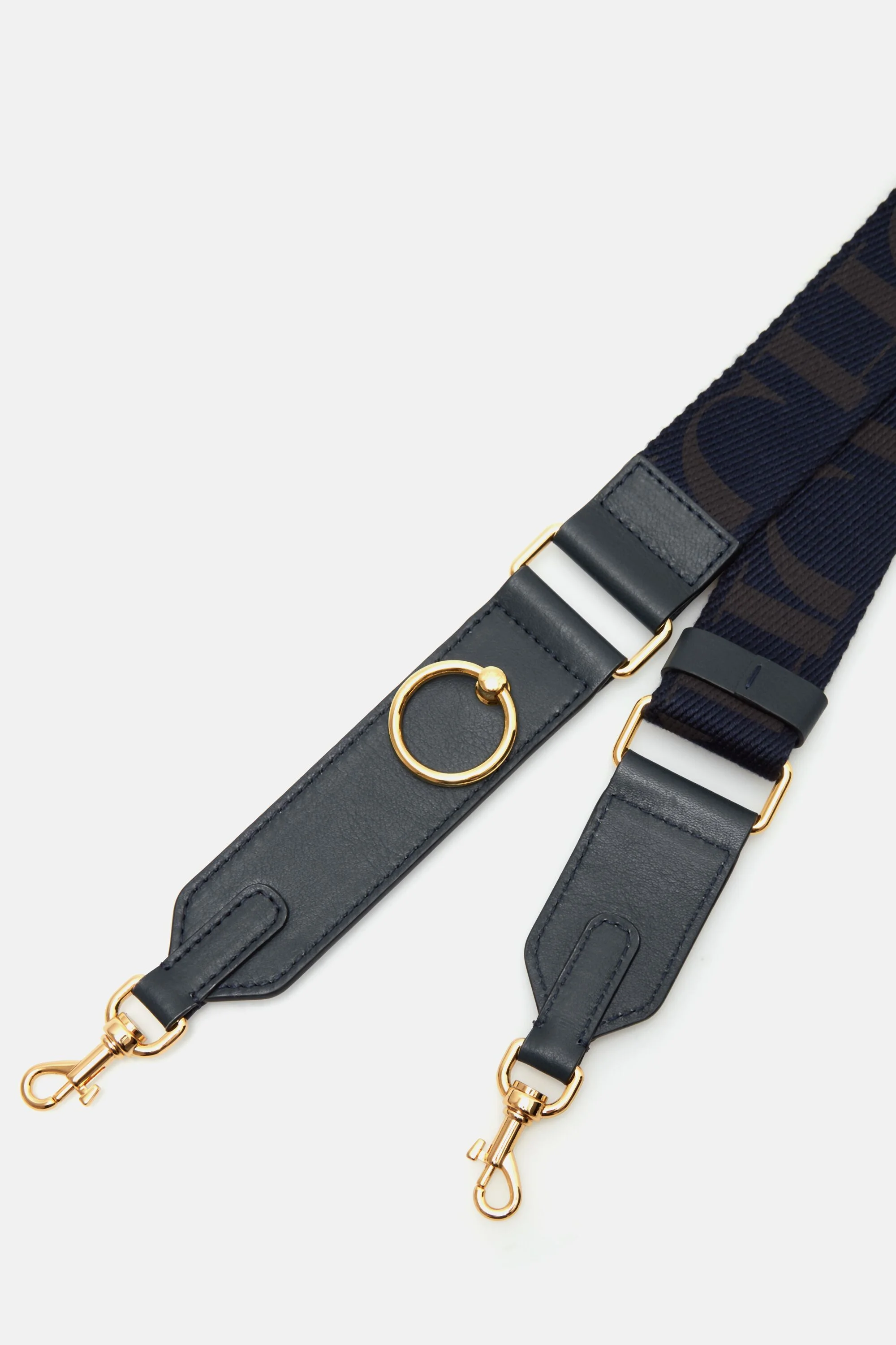 Adjustable leather and grosgain cross body strap